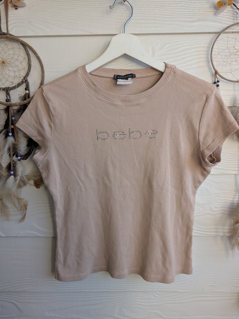 Y2K Vintage bebe Short Sleeve Crystal Logo Baby Tee L